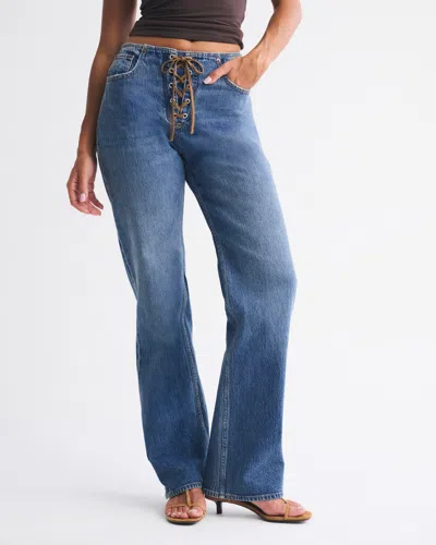 Abercrombie & Fitch Curve Love High Rise 90s Relaxed Vegan Suede Lace Jean In Blue