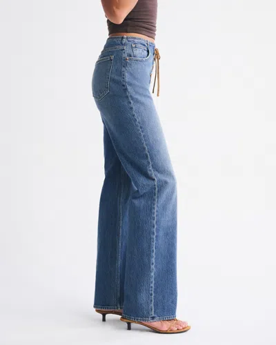 Abercrombie & Fitch Curve Love High Rise 90s Relaxed Vegan Suede Lace Jean In Blue