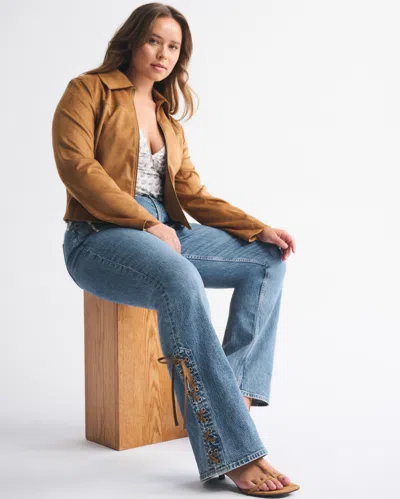 Abercrombie & Fitch Curve Love Mid Rise Bootcut Vegan Suede Lace Jean In Brown