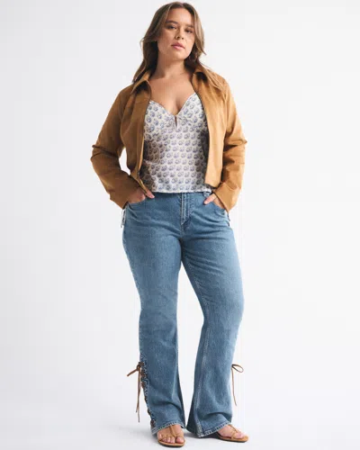 Abercrombie & Fitch Curve Love Mid Rise Bootcut Vegan Suede Lace Jean In Brown