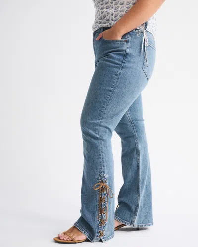 Abercrombie & Fitch Curve Love Mid Rise Bootcut Vegan Suede Lace Jean In Brown