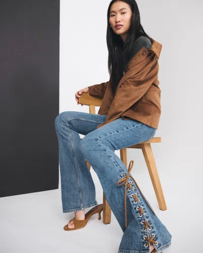 Abercrombie & Fitch Mid Rise Bootcut Vegan Suede Lace Jean In Blue