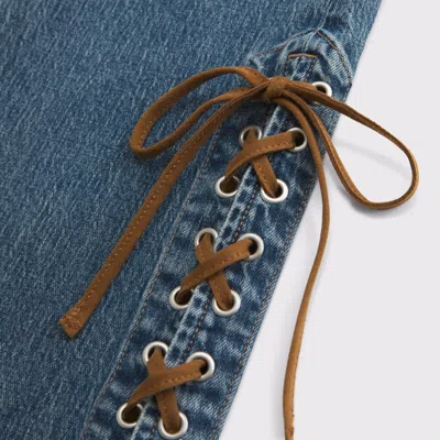 Abercrombie & Fitch Mid Rise Bootcut Vegan Suede Lace Jean In Blue