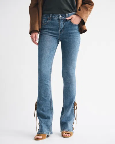 Abercrombie & Fitch Mid Rise Bootcut Vegan Suede Lace Jean In Blue