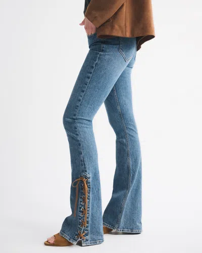 Abercrombie & Fitch Mid Rise Bootcut Vegan Suede Lace Jean In Blue