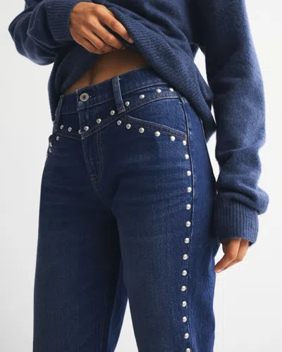 Abercrombie & Fitch Mid Rise 90s Straight Studded Jean In Blue