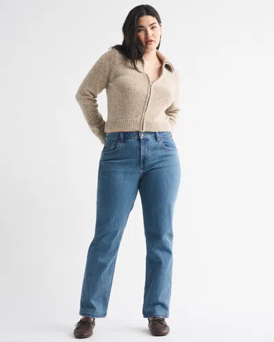 Abercrombie & Fitch Curve Love Mid Rise 90s Straight Jean In Green