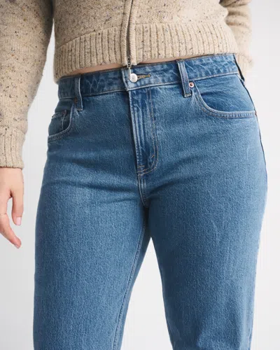 Abercrombie & Fitch Curve Love Mid Rise 90s Straight Jean In Green