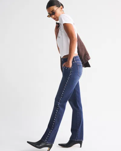 Abercrombie & Fitch Curve Love Mid Rise 90s Straight Studded Jean In White