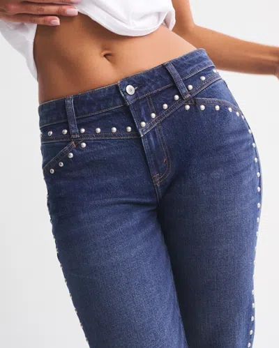Abercrombie & Fitch Curve Love Mid Rise 90s Straight Studded Jean In White