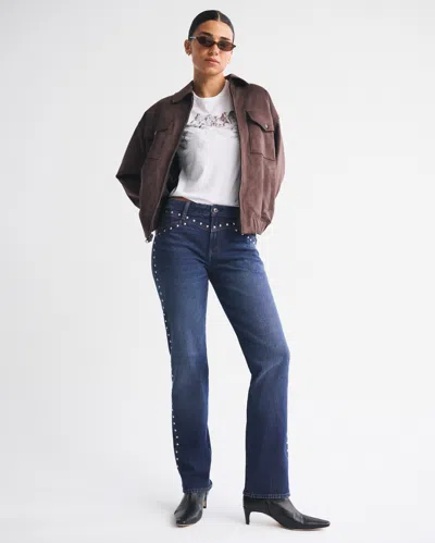 Abercrombie & Fitch Curve Love Mid Rise 90s Straight Studded Jean In White