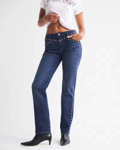 Abercrombie & Fitch Curve Love Mid Rise 90s Straight Studded Jean In White