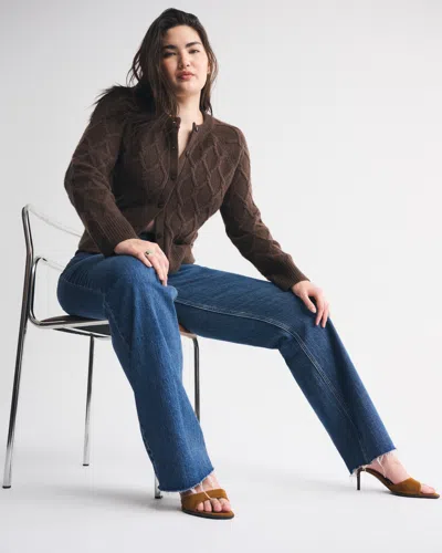 Abercrombie & Fitch Curve Love High Rise 90s Relaxed Raw Hem Jean In Blue