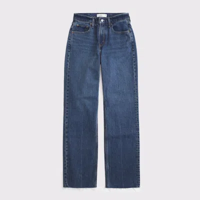 Abercrombie & Fitch Curve Love High Rise 90s Relaxed Raw Hem Jean In Blue