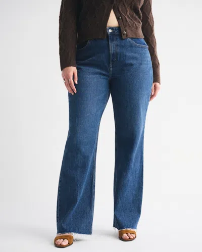 Abercrombie & Fitch Curve Love High Rise 90s Relaxed Raw Hem Jean In Blue