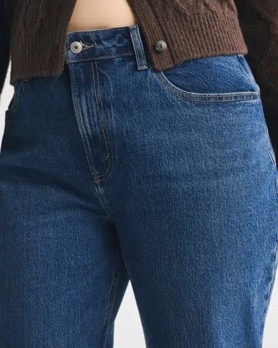 Abercrombie & Fitch Curve Love High Rise 90s Relaxed Raw Hem Jean In Blue