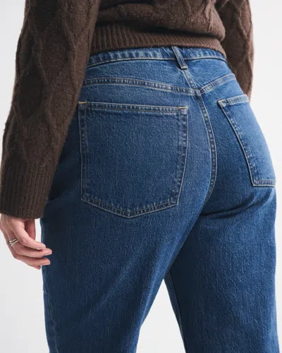 Abercrombie & Fitch Curve Love High Rise 90s Relaxed Raw Hem Jean In Blue