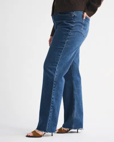 Abercrombie & Fitch Curve Love High Rise 90s Relaxed Raw Hem Jean In Blue