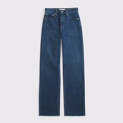 Abercrombie & Fitch High Rise 90s Relaxed Frayed Hem Jean In Blue