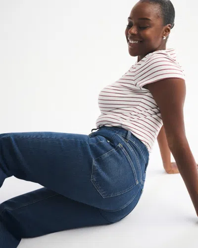 Abercrombie & Fitch High Rise 90s Relaxed Frayed Hem Jean In Blue