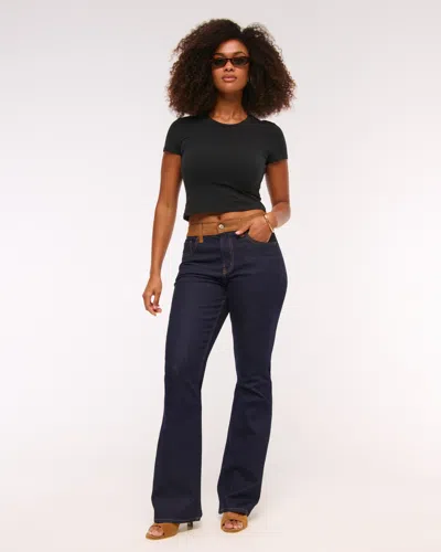 Abercrombie & Fitch Curve Love Mid Rise Bootcut Vegan Suede Waistbandjean In Blue