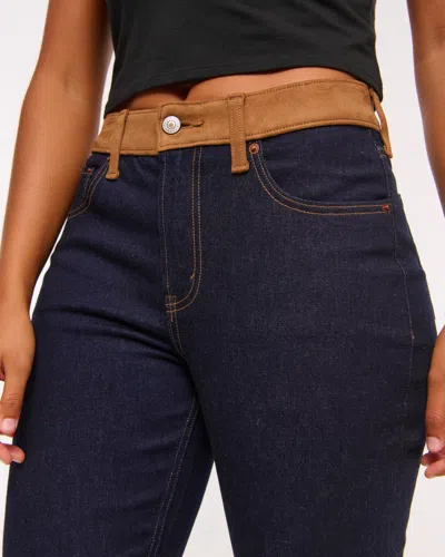 Abercrombie & Fitch Curve Love Mid Rise Bootcut Vegan Suede Waistbandjean In Blue