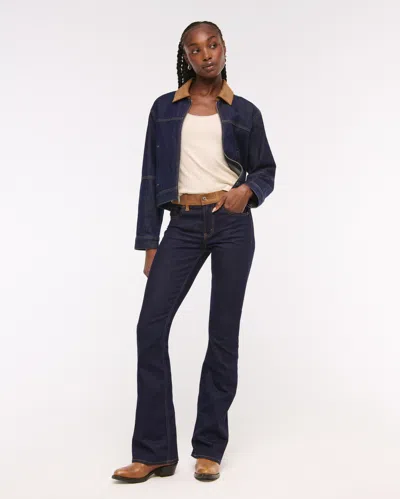 Abercrombie & Fitch Mid Rise Bootcut Vegan Suede Waistband Jean In Blue