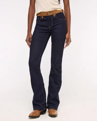 Abercrombie & Fitch Mid Rise Bootcut Vegan Suede Waistband Jean In Blue