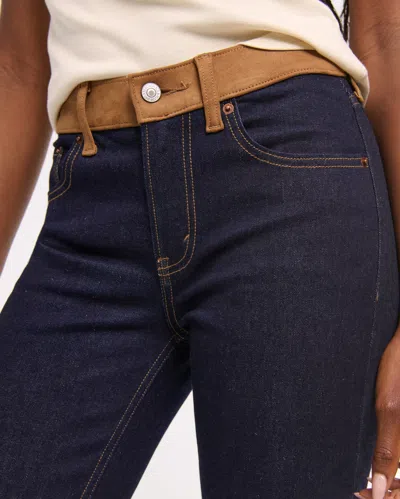 Abercrombie & Fitch Mid Rise Bootcut Vegan Suede Waistband Jean In Blue