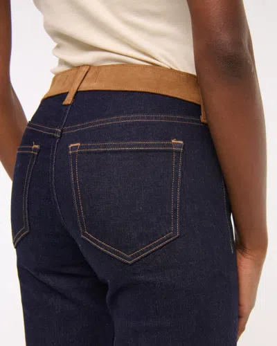 Abercrombie & Fitch Mid Rise Bootcut Vegan Suede Waistband Jean In Blue