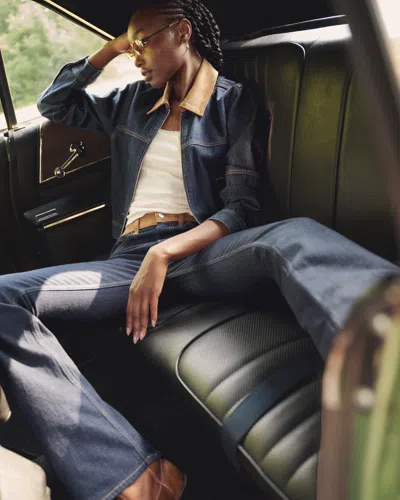 Abercrombie & Fitch Mid Rise Bootcut Vegan Suede Waistband Jean In Blue