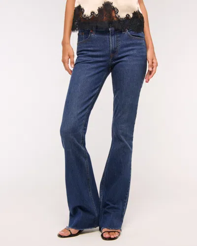 Abercrombie & Fitch Mid Rise Bootcut Frayed Hem Jean In Blue
