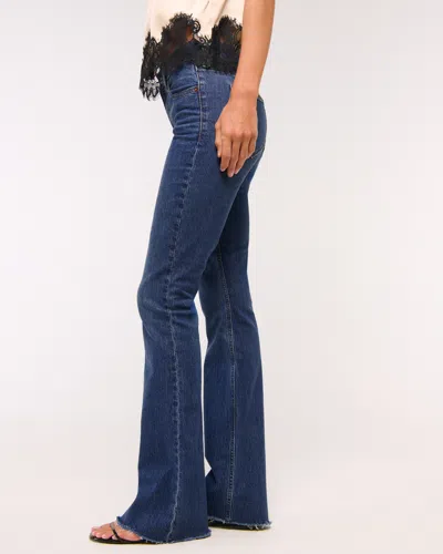Abercrombie & Fitch Mid Rise Bootcut Frayed Hem Jean In Blue