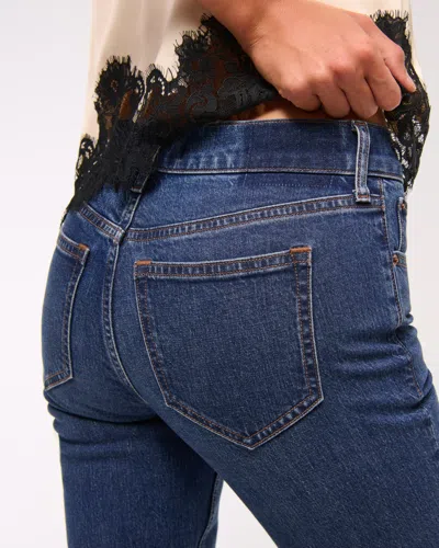 Abercrombie & Fitch Mid Rise Bootcut Frayed Hem Jean In Blue