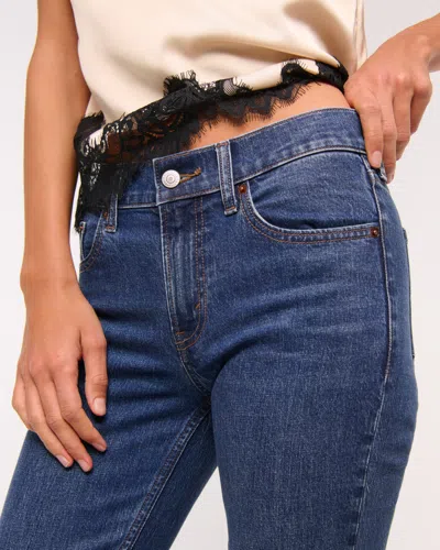 Abercrombie & Fitch Mid Rise Bootcut Frayed Hem Jean In Blue