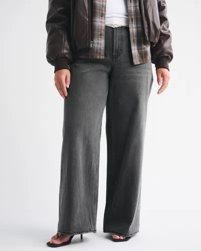 Abercrombie & Fitch Curve Love High Rise Wide Leg Jean In Black