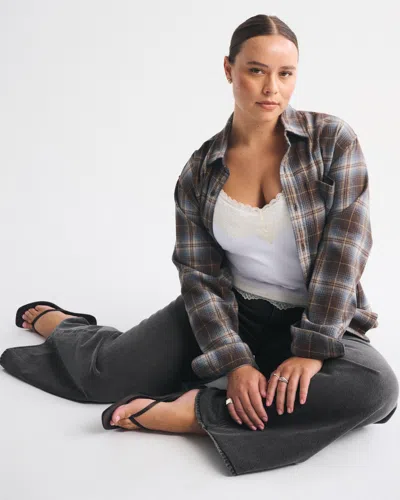 Abercrombie & Fitch Curve Love High Rise Wide Leg Jean In Black