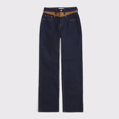 Abercrombie & Fitch Curve Love High Rise 90s Relaxed Vegan Suede Yoke Jean In Blue