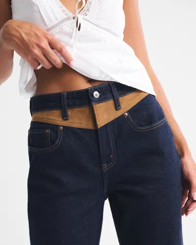 Abercrombie & Fitch Curve Love High Rise 90s Relaxed Vegan Suede Yoke Jean In Blue