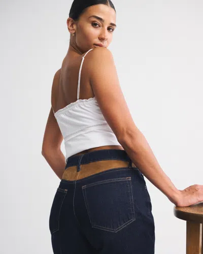 Abercrombie & Fitch Curve Love High Rise 90s Relaxed Vegan Suede Yoke Jean In Blue