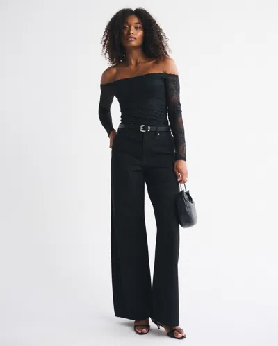 Abercrombie & Fitch Curve Love High Rise Wide Leg Jean In Blue