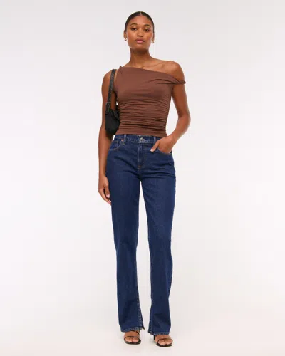 Abercrombie & Fitch Curve Love Mid Rise 90s Straight Split-vent Hem Jean In Blue