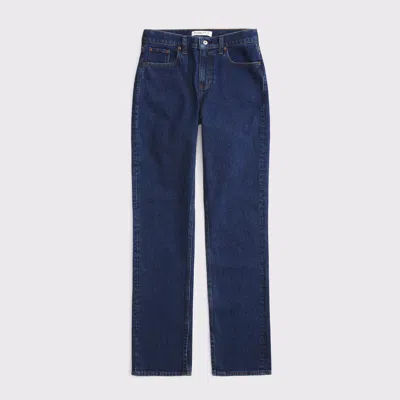Abercrombie & Fitch Curve Love Mid Rise 90s Straight Split-vent Hem Jean In Blue
