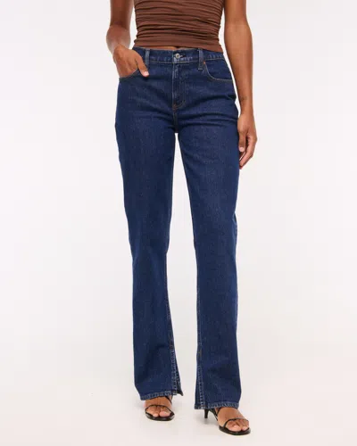 Abercrombie & Fitch Curve Love Mid Rise 90s Straight Split-vent Hem Jean In Blue