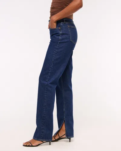 Abercrombie & Fitch Curve Love Mid Rise 90s Straight Split-vent Hem Jean In Blue