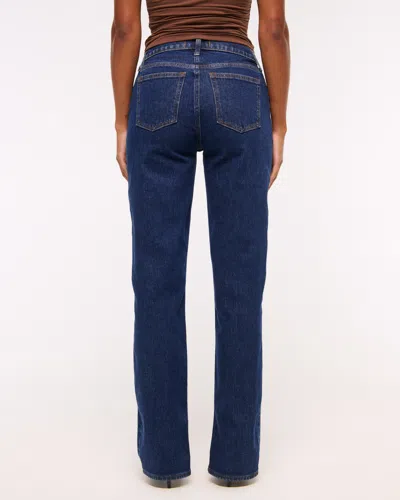 Abercrombie & Fitch Curve Love Mid Rise 90s Straight Split-vent Hem Jean In Blue