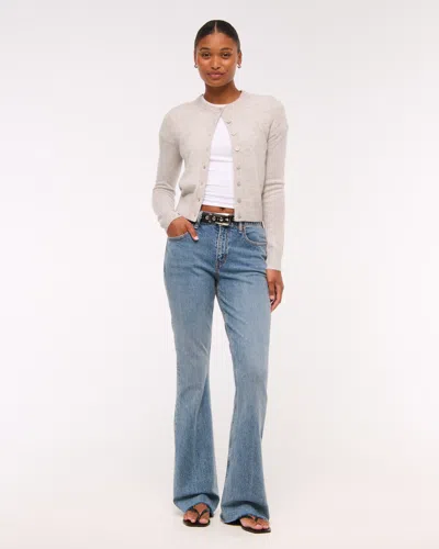 Abercrombie & Fitch Curve Love Mid Rise Bootcut Frayed Hem Jean In Blue