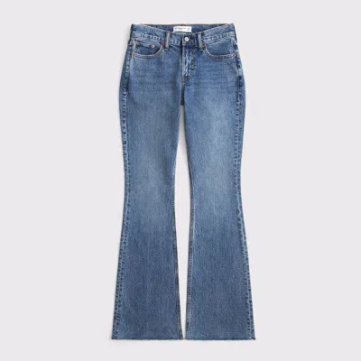 Abercrombie & Fitch Curve Love Mid Rise Bootcut Frayed Hem Jean In Blue
