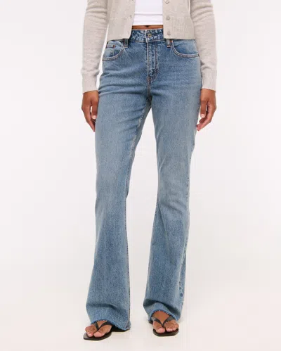 Abercrombie & Fitch Curve Love Mid Rise Bootcut Frayed Hem Jean In Blue