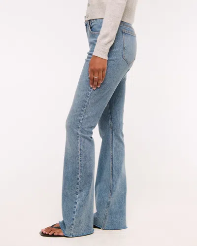 Abercrombie & Fitch Curve Love Mid Rise Bootcut Frayed Hem Jean In Blue